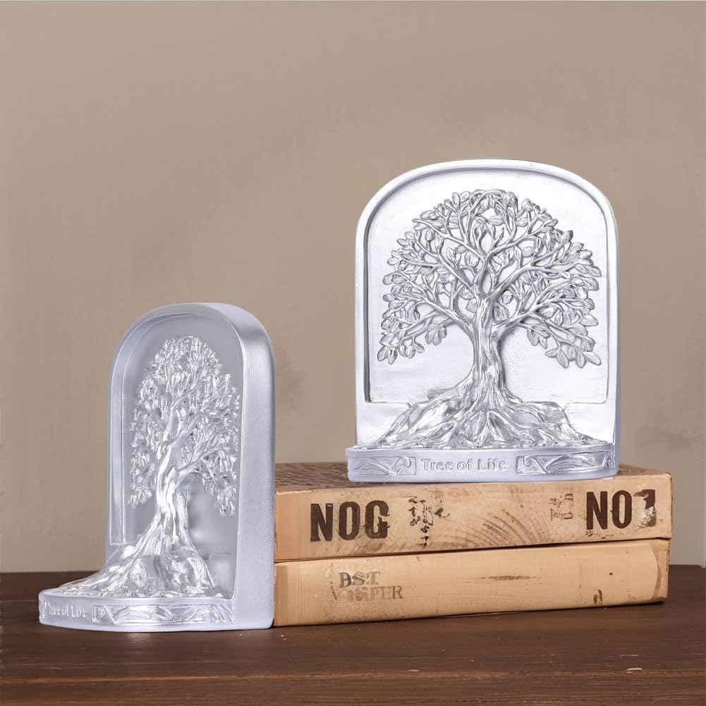 Tree of Life Bookends Set / Silver