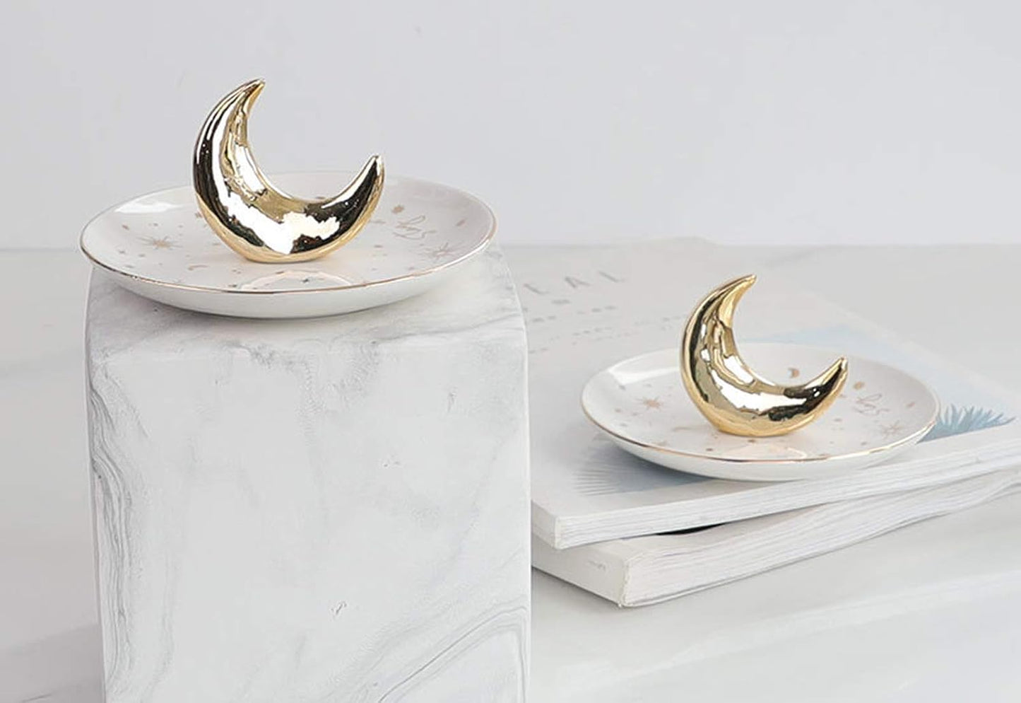 Ceramic Moon Jewelry Tray Rings Dish Necklaces Earrings Holder Display / White Strar Tray with Moon
