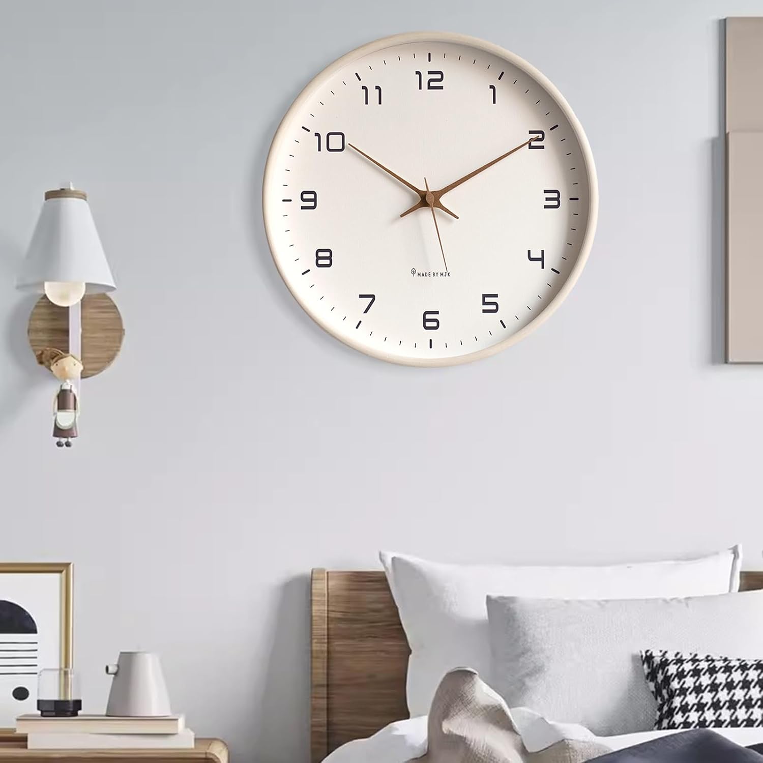 Ergocar Wall Clock, Modern Silent No Ticking Round Wooden Wall Clock Battery Powered Decorate Bedroom, Living Room