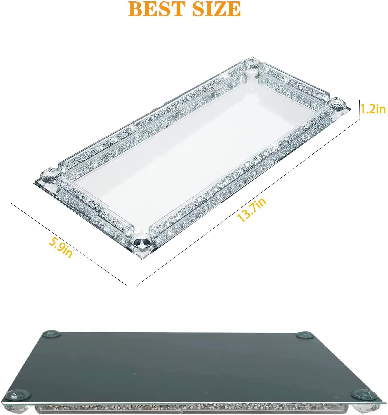 Crystal Glass Serving Tray / Silver A / 13.7 x 5.9