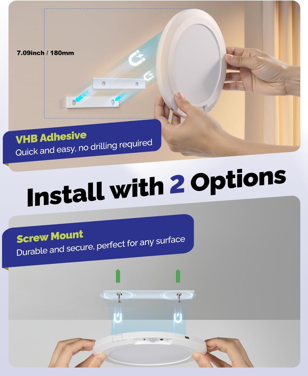 10000mAh Rechargeable LED Motion Sensor Ceiling Light with Remote | 7.09" Wireless Lights Waterproof Shower