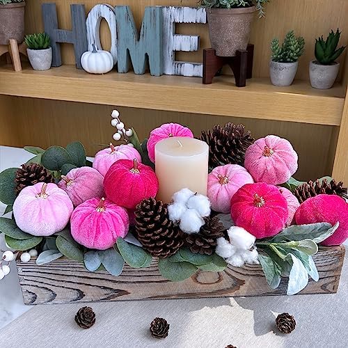 Winlyn 12 Pcs Assorted Small Artificial Pink Velvet Pumpkins Decorative Fabric Foam Pumpkins 3" for Fall Wedding Baby Shower Halloween Thanksgiving Table Centerpiece Mantel Farmhouse Decor