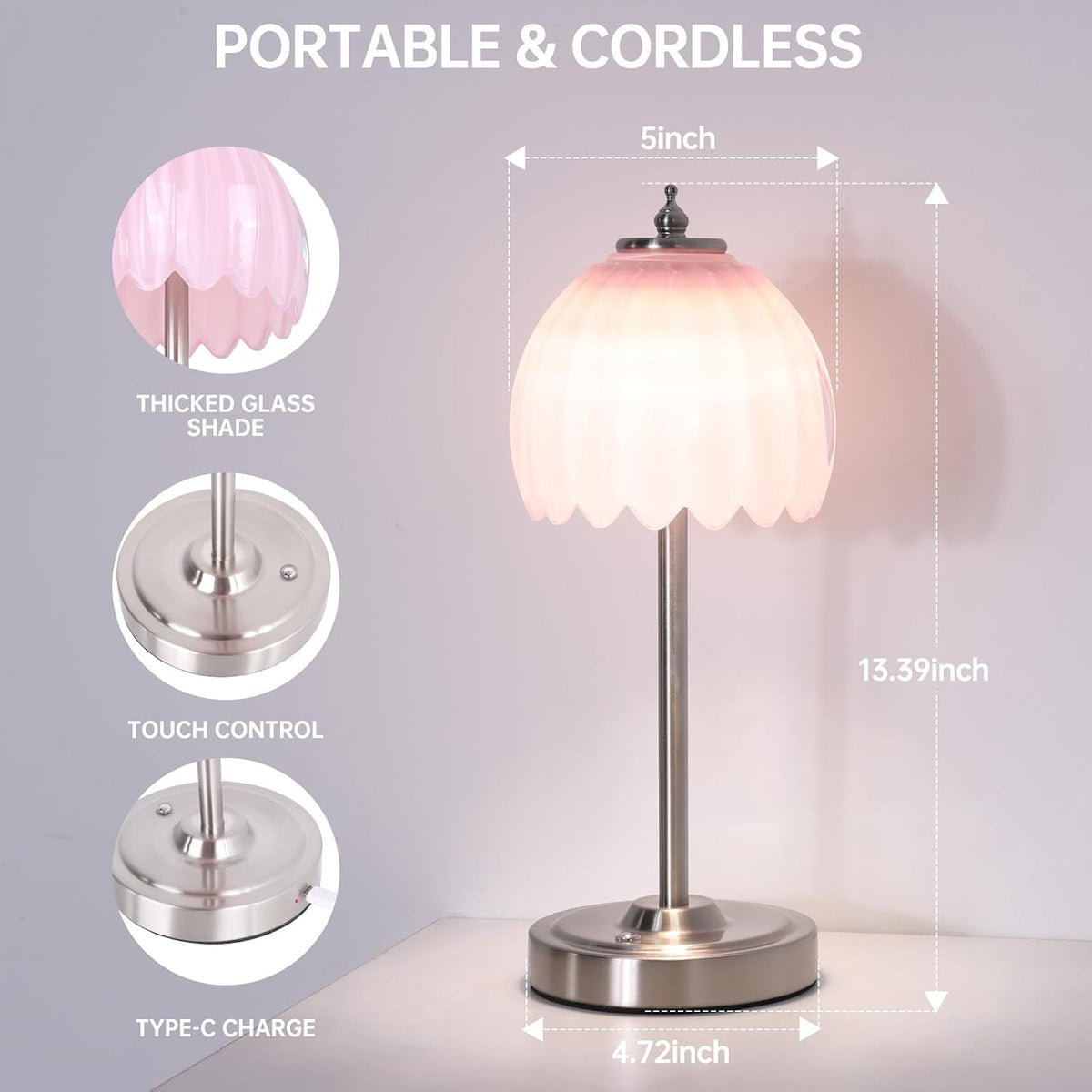 Shenmoyl Rechargeable Table Lamp with 5200mAh Battery & Touch Control - 3 Adjustable Color Temperatures, Cordless