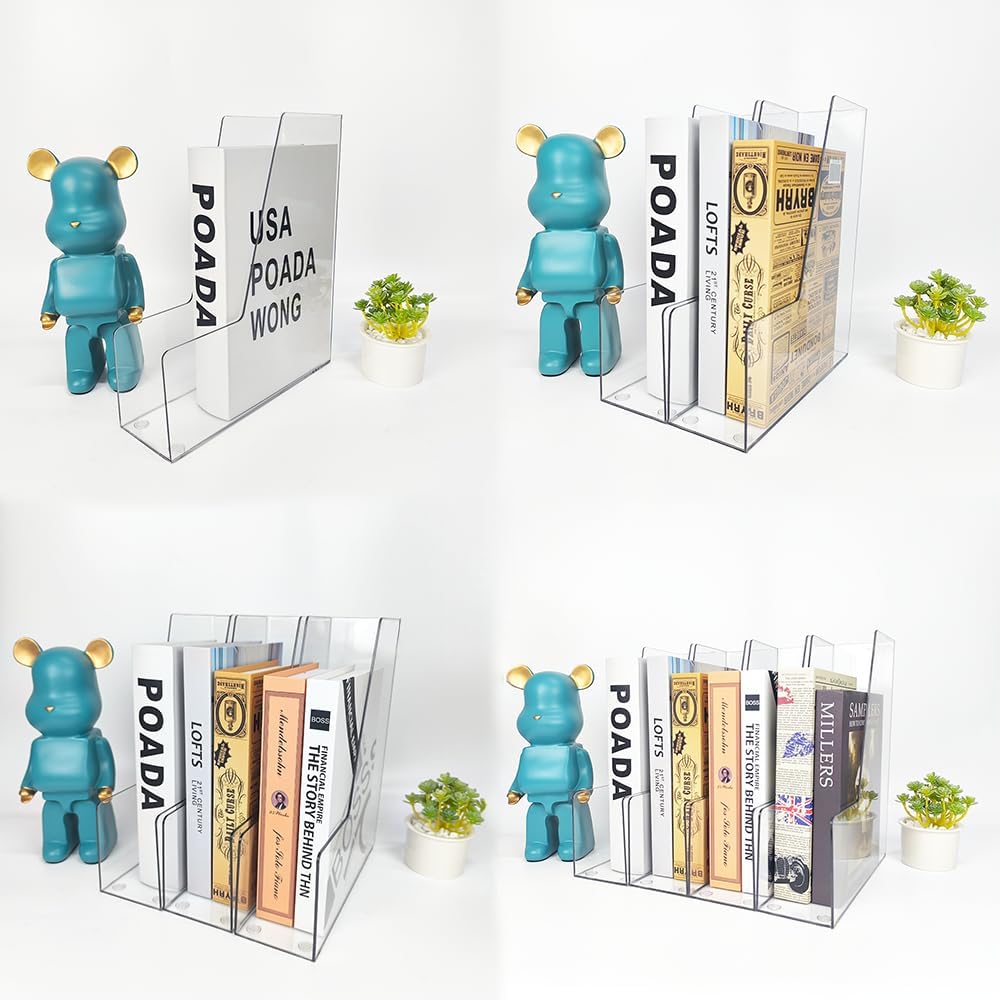 Clear Vertical File Holder, 4 pack, for Home Office | Clear plastic Magazine Organizer, 2-pack. Multi-purpose document
