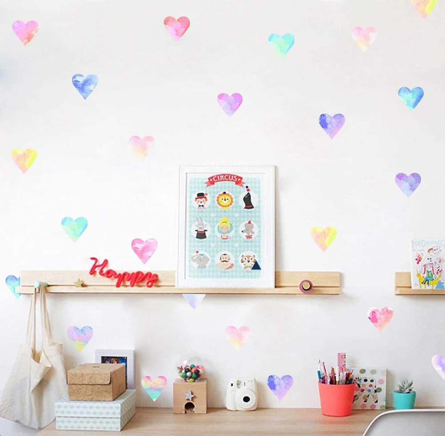 Wall Decals Watercolor Hearts Wall Stickers Heart Wall Decals for Girls Bedroom / Colorful Heart