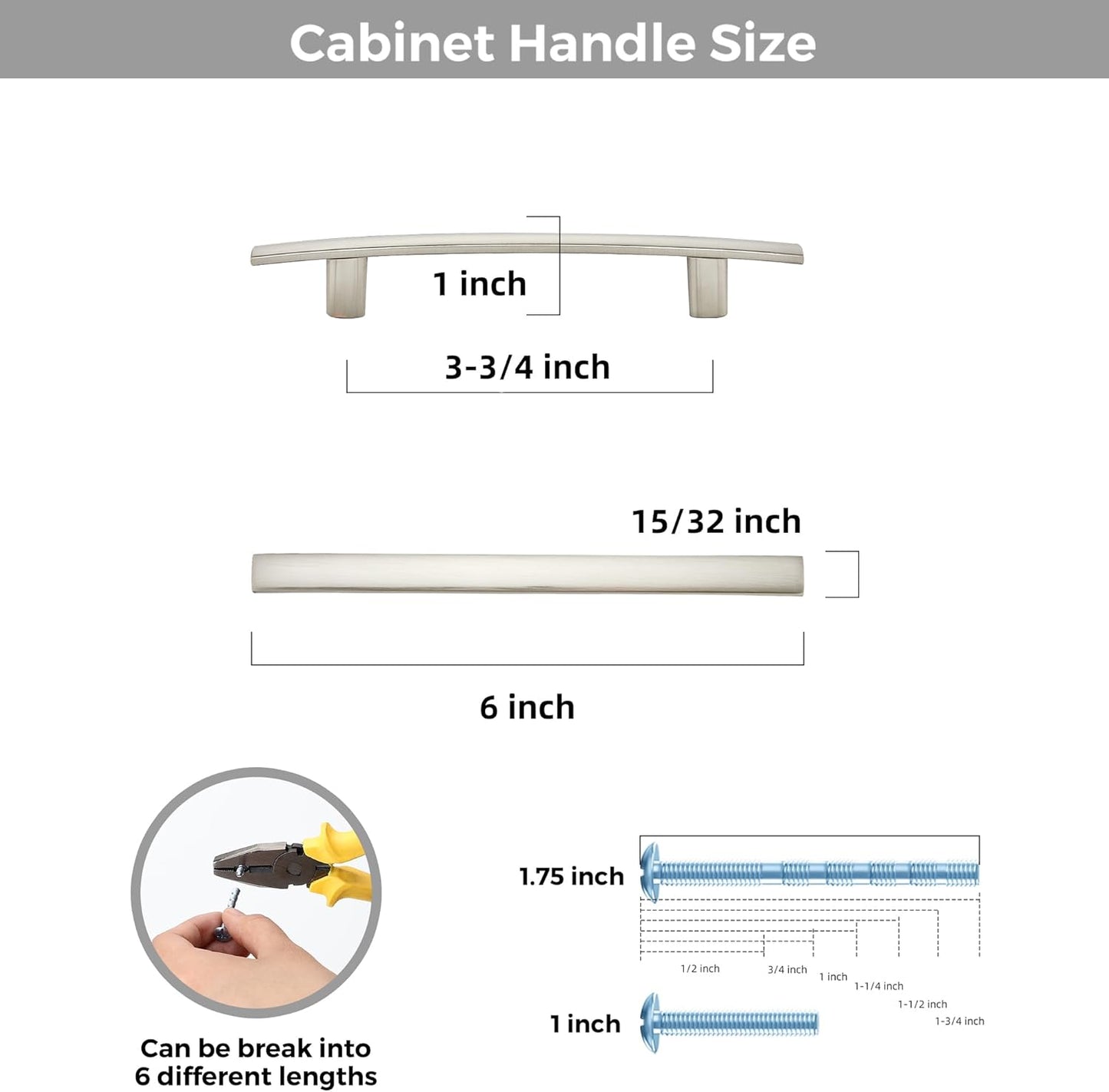 Curved Cabinet Pulls Drawer Pulls / 3.75" Hole Center / Brushed Nickel / Set of 5