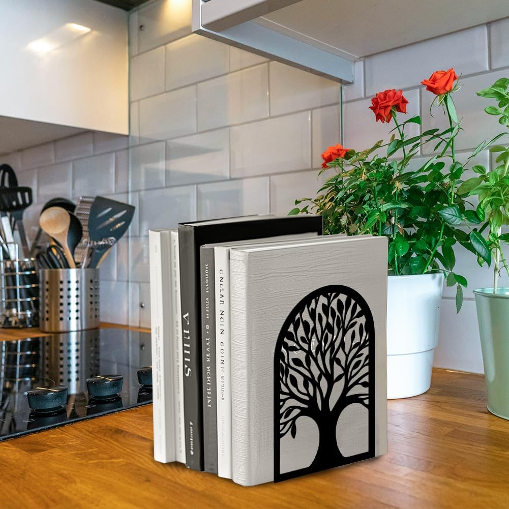 Metal Bookends / Modern Decorative Heavy Duty Study Book Support Stoppers / Tree of Life