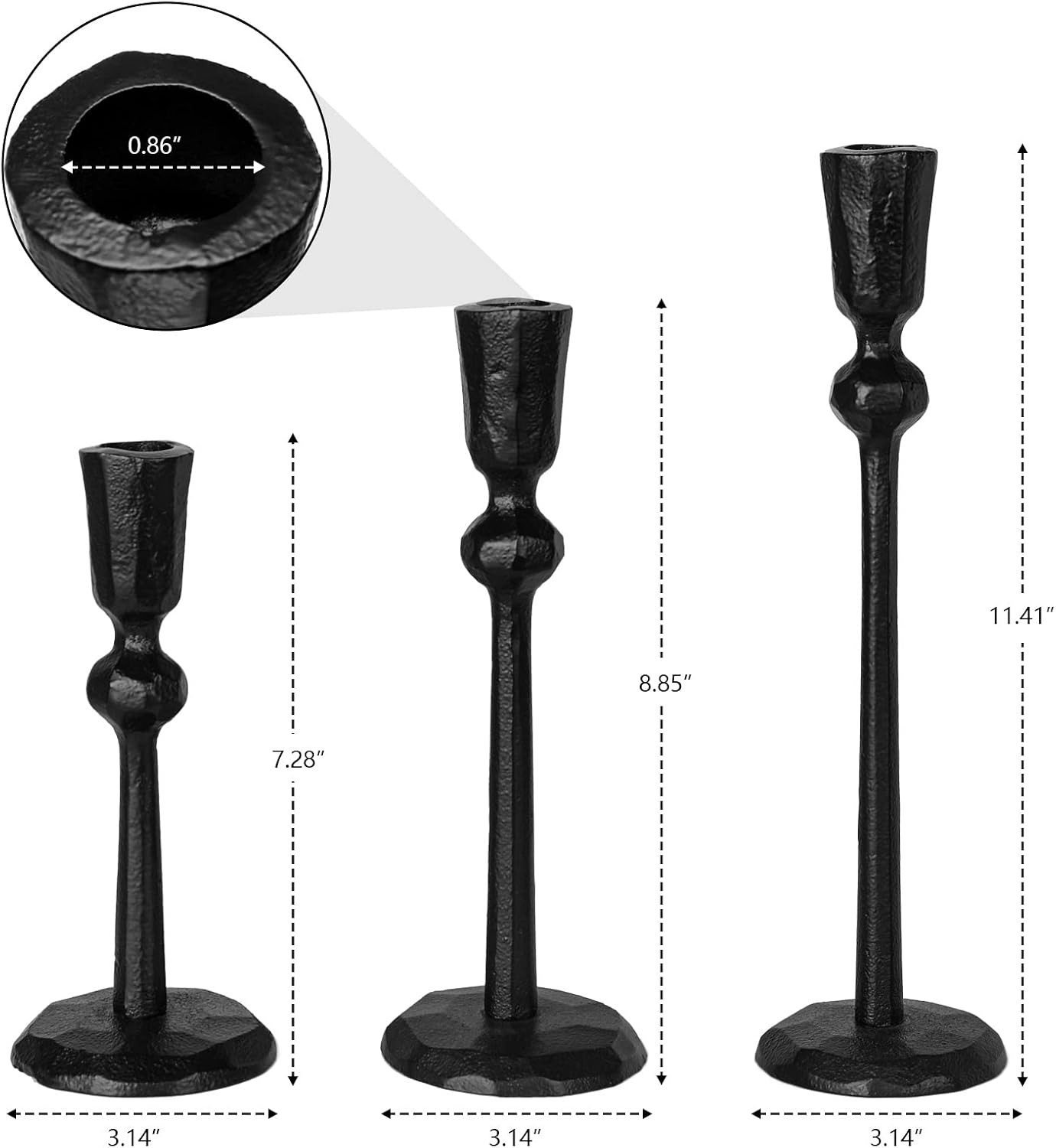 Iron Taper Candle Holder - Set of 3 Decorative Candle Stand | Candlestick Holder for Wedding, Dinning, Party
