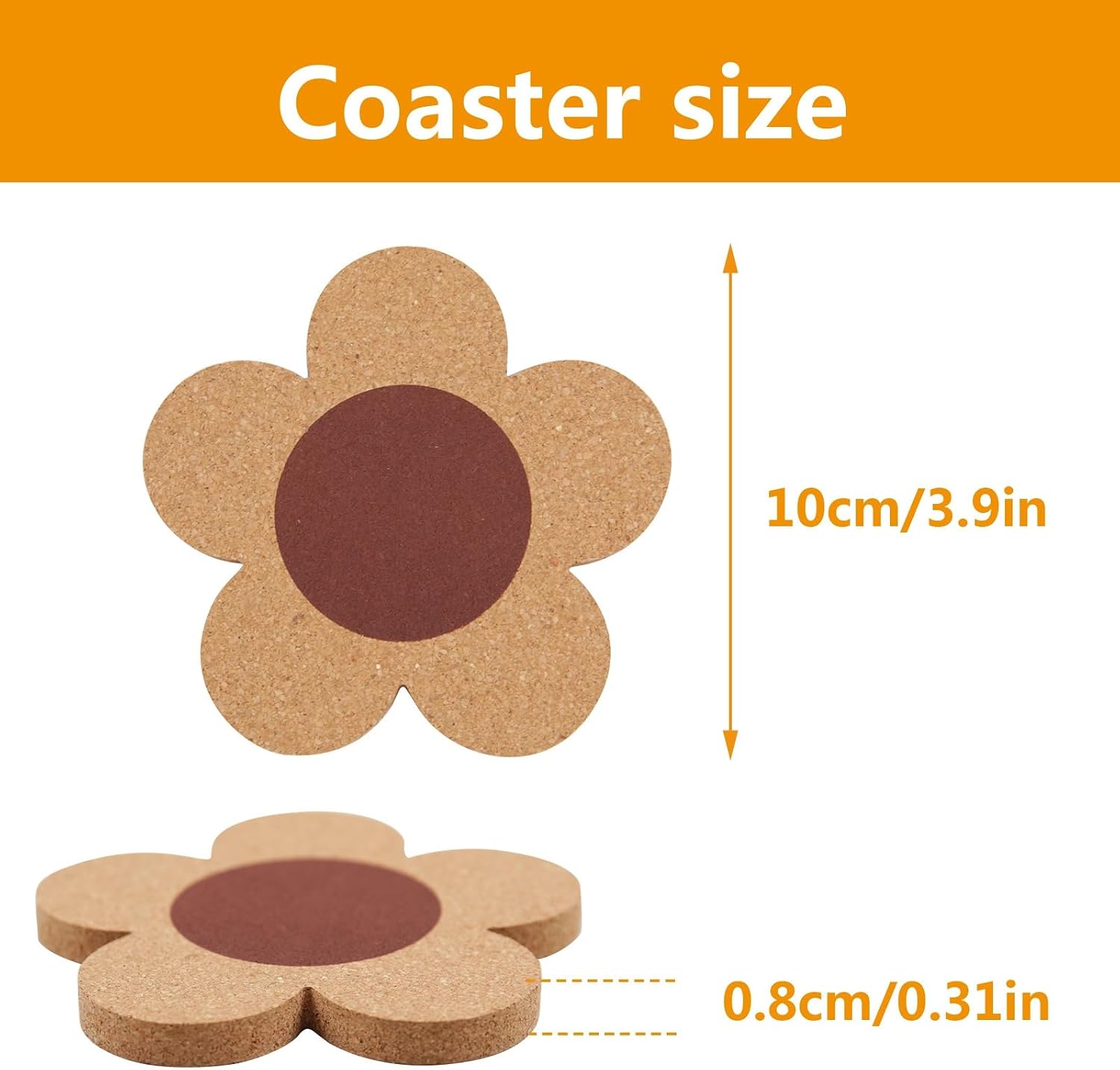 Flower Cork Coaster for Drinks / Natural / Set of 20