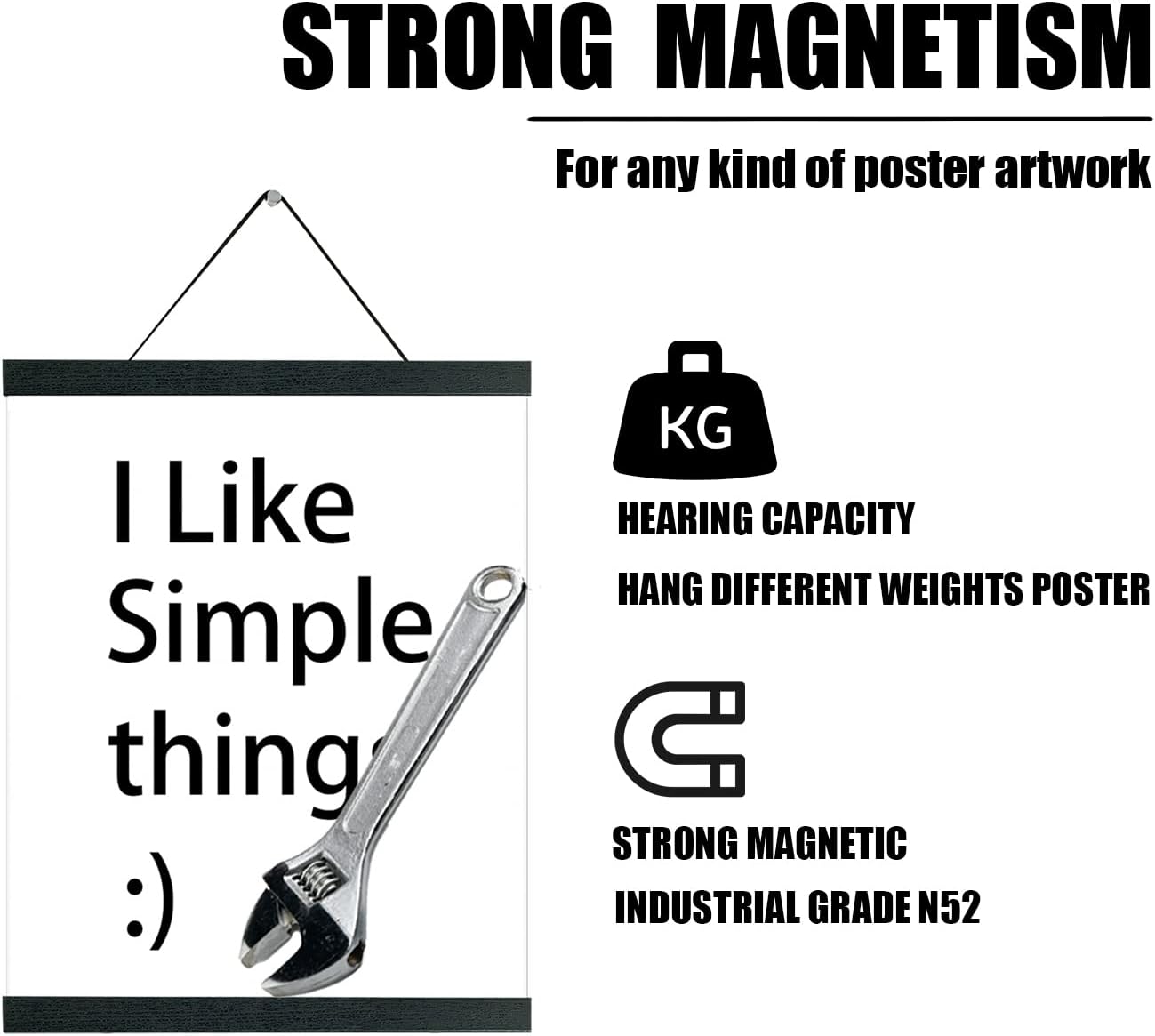 4 Pack Magnetic Poster Hanger Frame 12 inch Black- 12x16 12x18 12x20 12x24 Poster Frame for Wall Art Pictures Photos