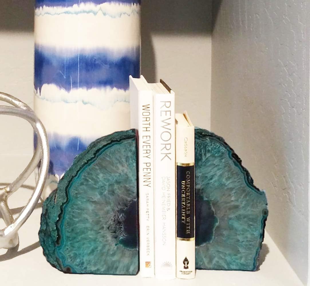 Bookends Agate Decorative Book Ends / Dyed Teal / 3-4LBS