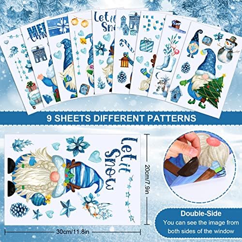Whaline Christmas Winter Gnome Window Clings 9 Sheets Xmas Snowflakes Snowman Bedroom Decorations Double Printed PVC Stickers for Holiday Home Office Glass Mirror Winter Holiday Party Decoration