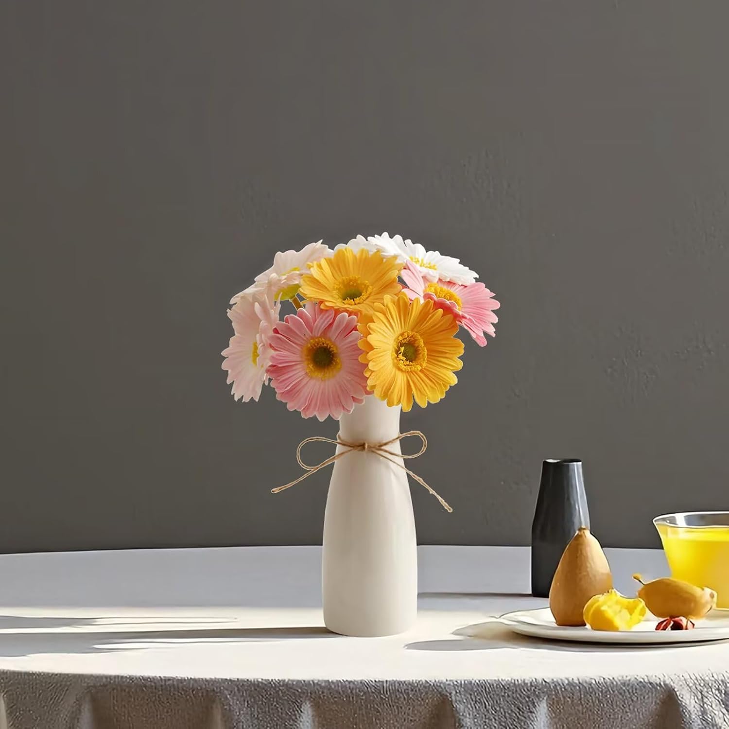 Small Vase Ceramic Jute Rope Simple Vases / White / Medium