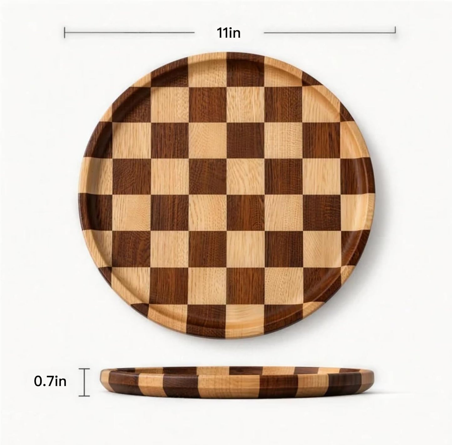 Checkered Tray Round Wooden Trays for Decor / 11 Inch
