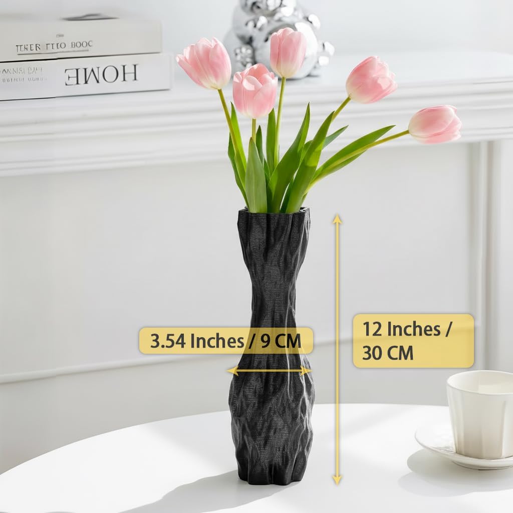 Black Sculptural Ceramic Vase / Black-d, 12 Inch