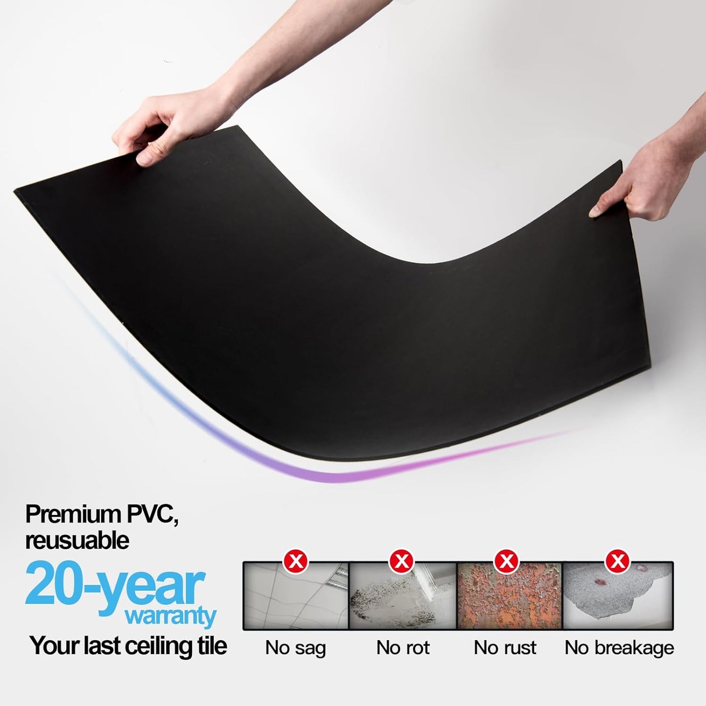 Smooth Drop Ceiling Tile x / 2 Inch / Set of 10