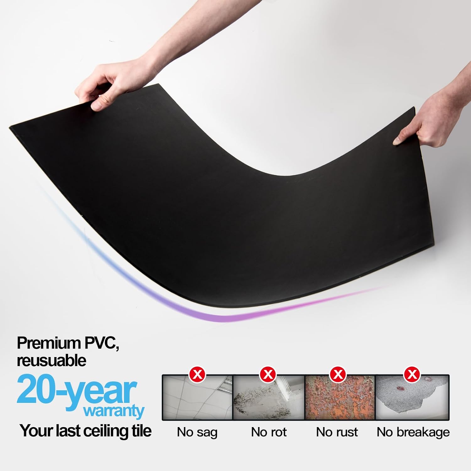 Smooth Drop Ceiling Tile x / 2 Inch / Set of 10