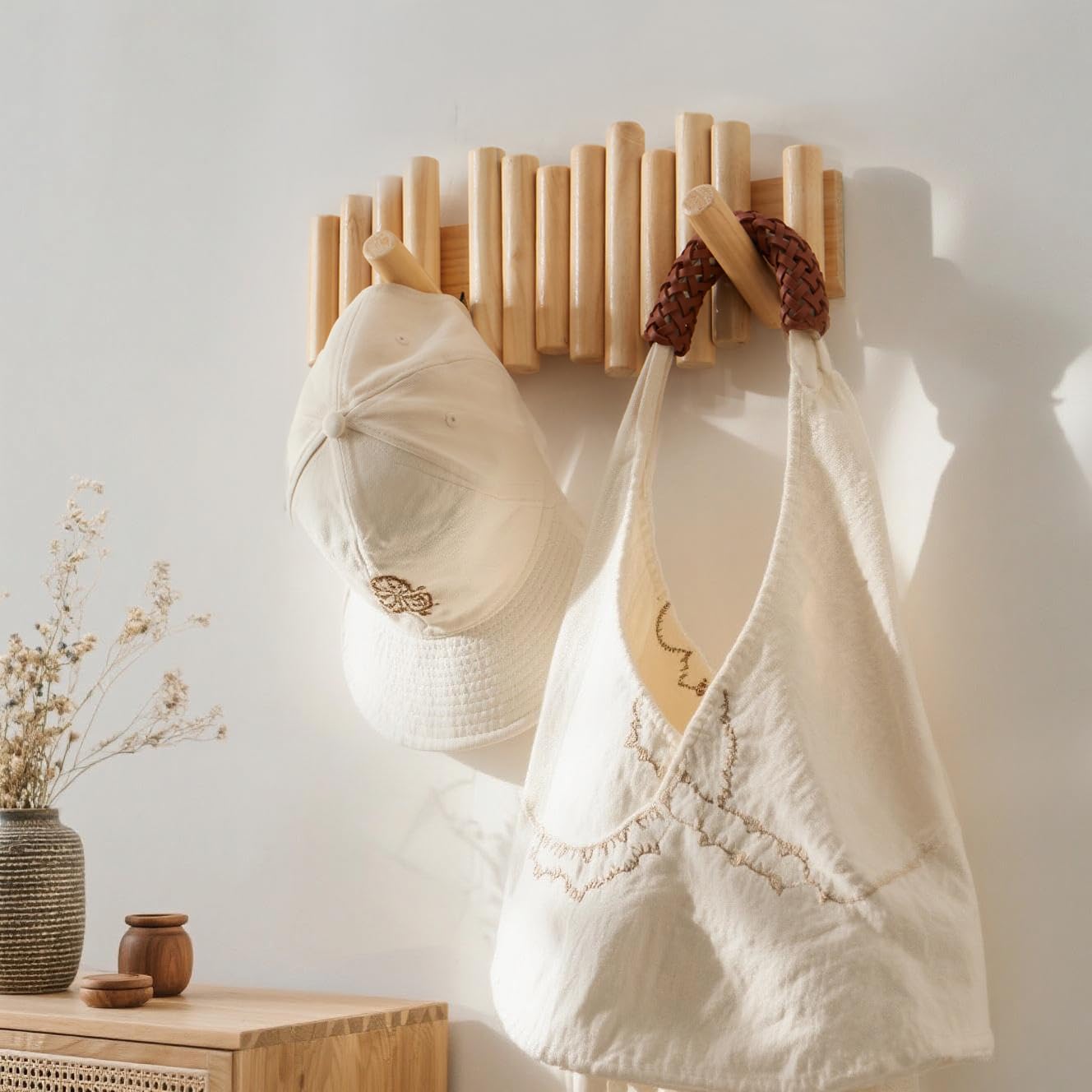 Wooden Wall mounted wood coat rack / Natural / 15 Inch