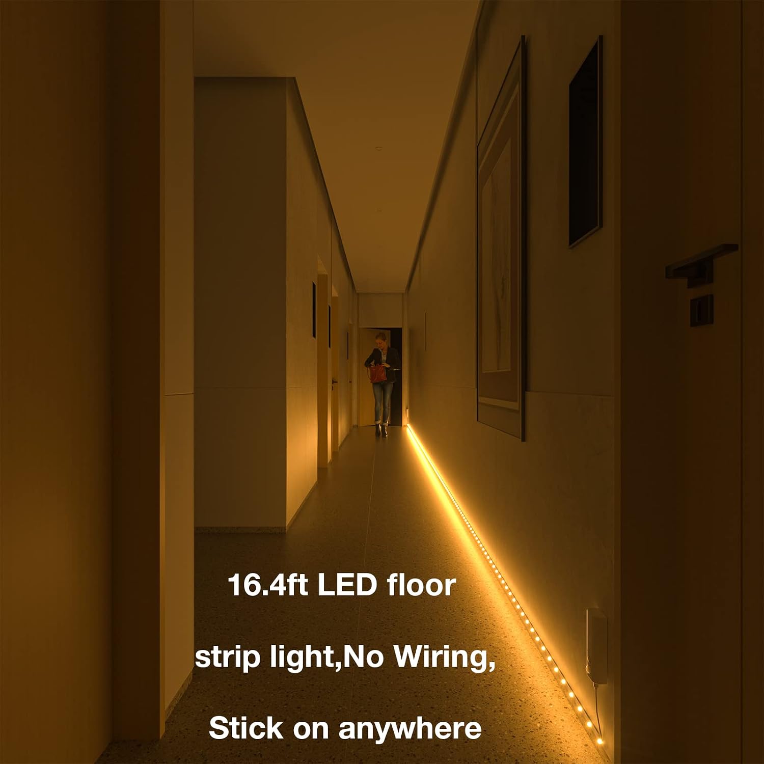 WOBANE 16.4ft Dual Motion Sensor Under Bed Lights,Rechargeable LED Strip | Battery Powered Tape Light for