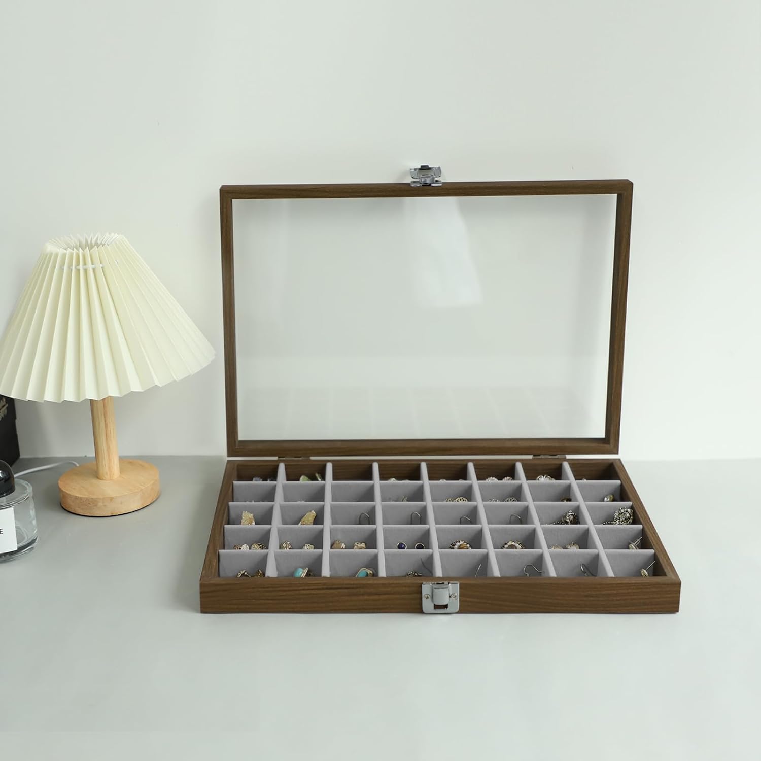 40 Grid Wood Jewelry Organizer / Grey / Set of 40