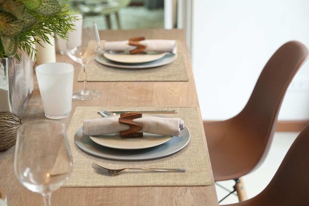 Faux Cotton Linen Placemats Set of 8, Cloth Washable Farmhouse Dining Table Mats for Indoors & Outdoors, Easy to Clean