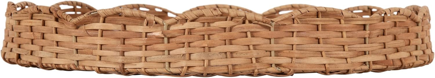 Wavley Modern Round Scalloped Woven Rattan Tray / Natural / 18 Inch