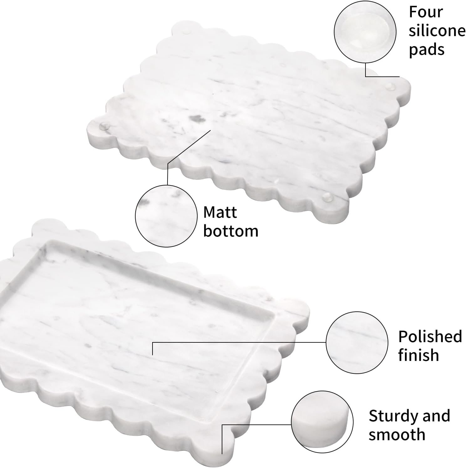 Scalloped Marble Decorative Tray / Carrara White / 10.8 x 8 x 1.2