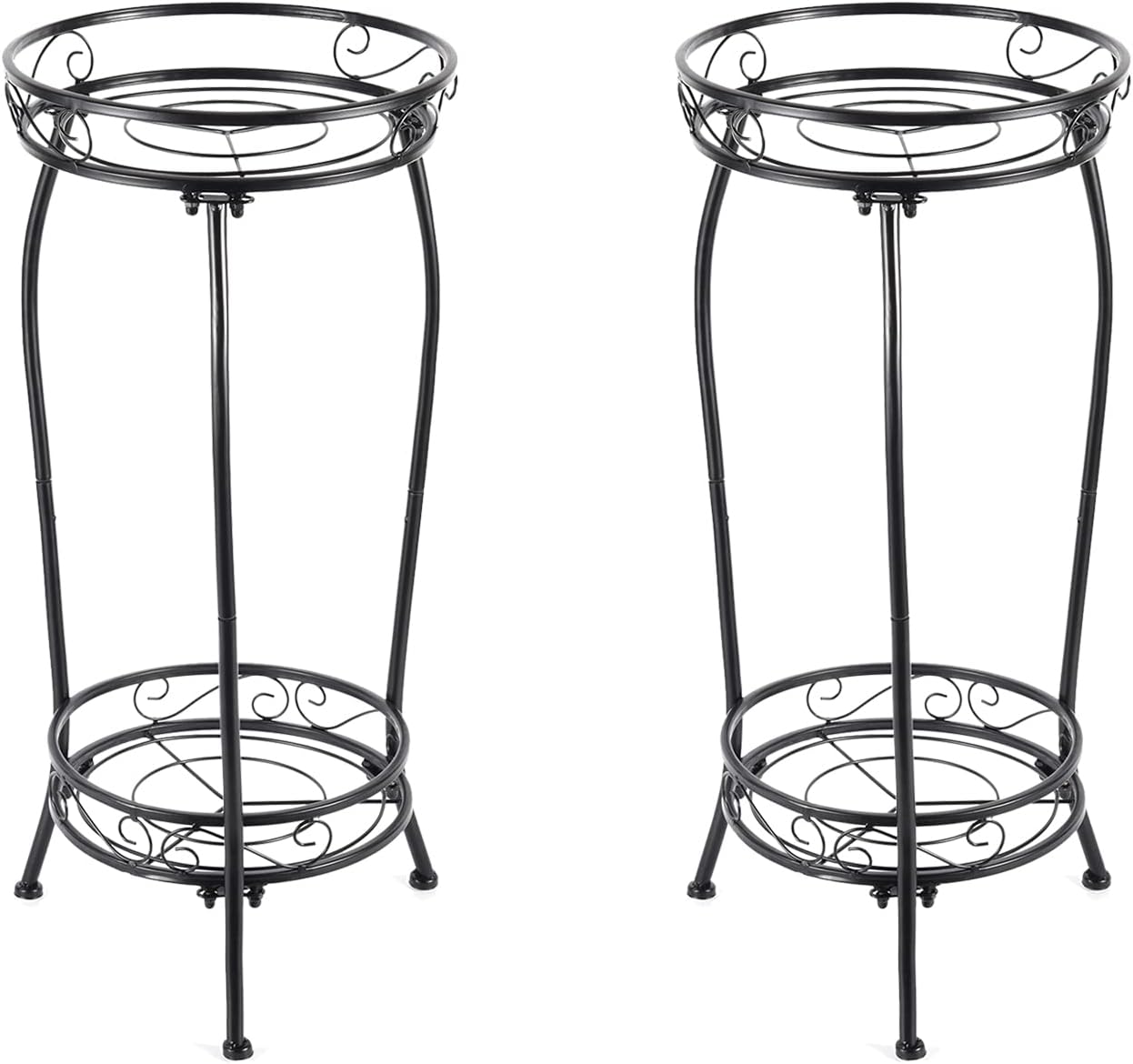 Kavlium Plant Stand Indoor Outdoor, 2 Pack, Tall Metal, 2 Tier 27.1 Inch | Rustproof Metal, Stable 3-Leg Base, Heavy