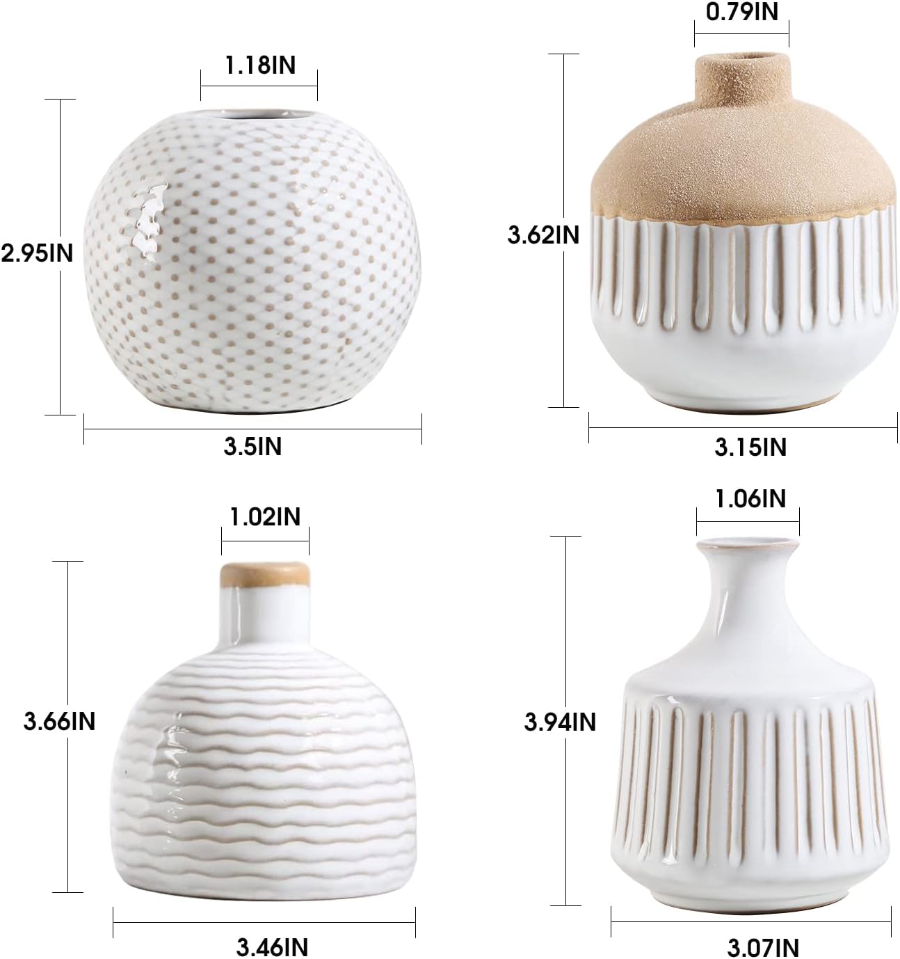 Boho Minimalist Small Ceramic Vase / Antique / Antique White / Set of 4