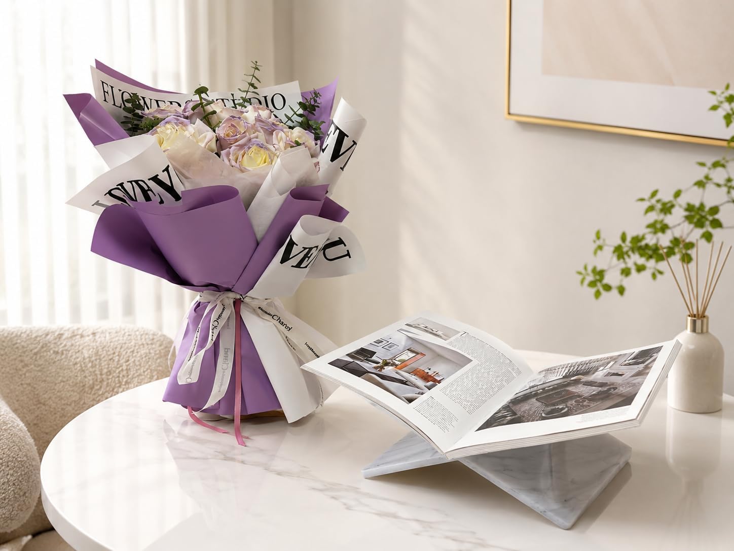 Marble Pattern Acrylic Book Stand, Large Open Book Display Stand & Coffee Table Book Stand, Book Holder for Cookbook