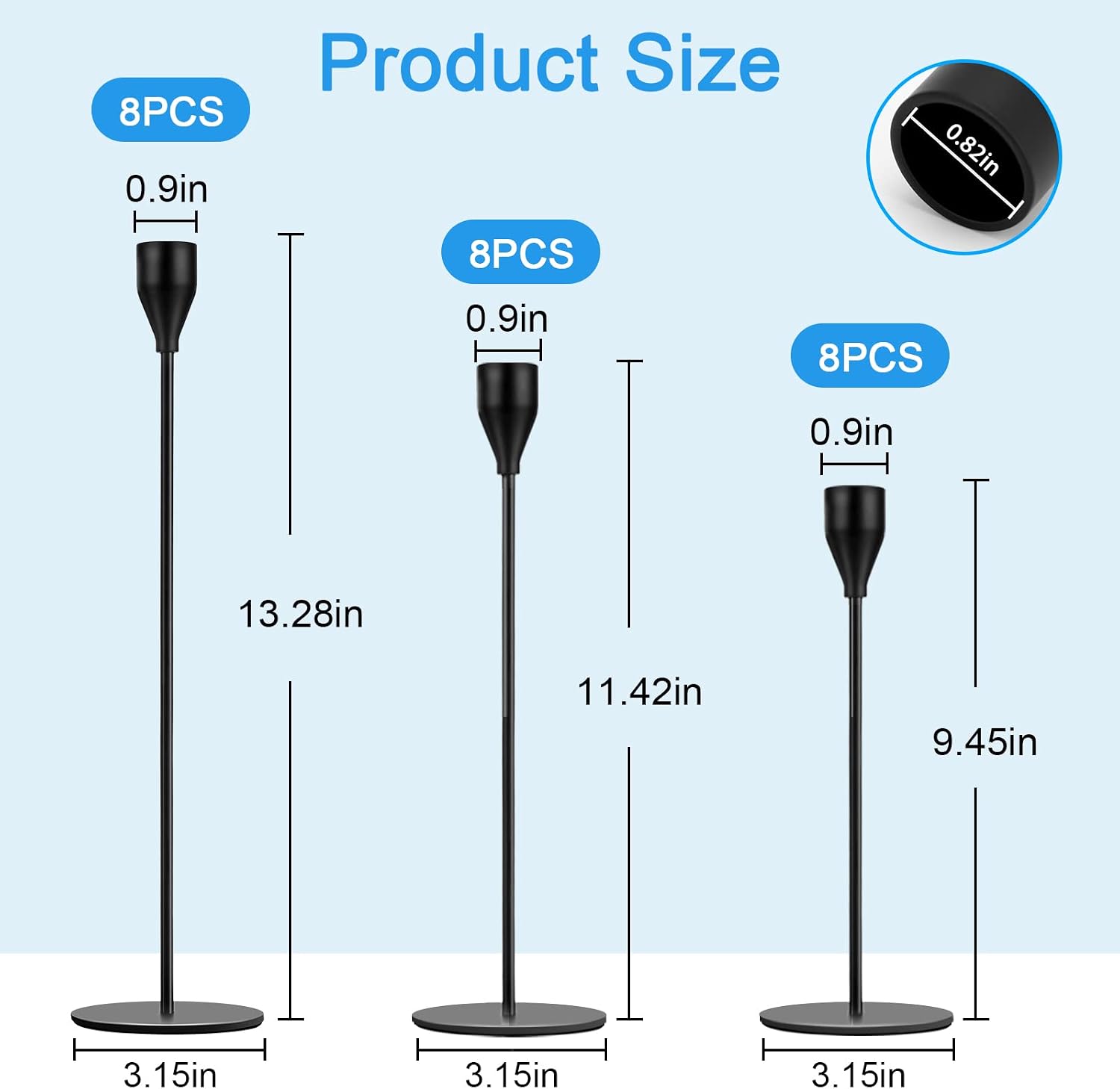 Black Candlestick Holder Set of 24 for Taper Candles, Decorative Candle Holders Bulk Candle Stick Holders Taper Candle