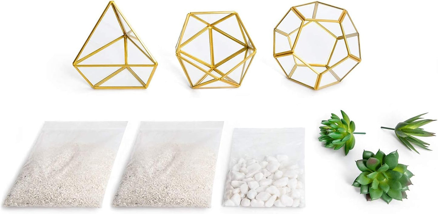 Miniature Potted Faux Plant Bookshelf Desk Boho / Gold,green,clear / Set of 3