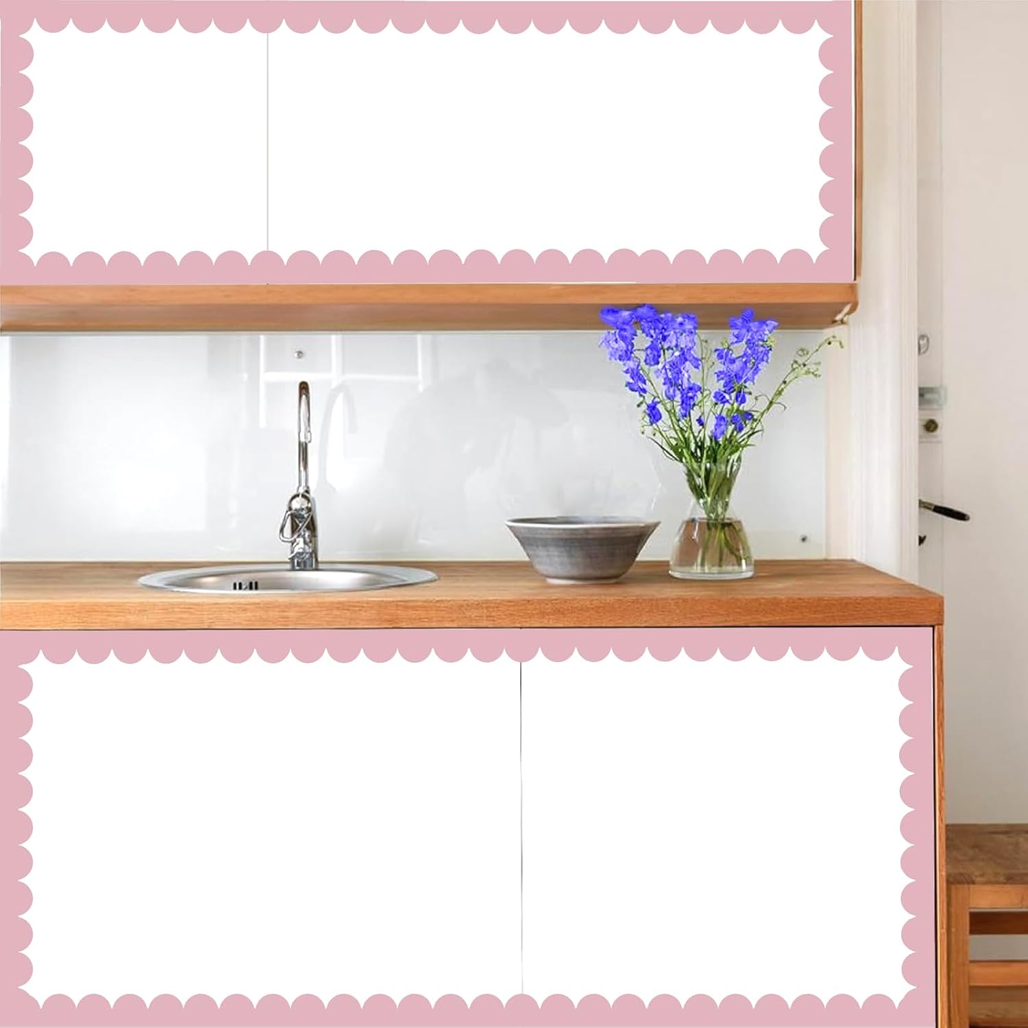 Scallop Border Wall Decals Semi Circle Wall Stickers Geometric Pattern Decal Scalloped / Pink