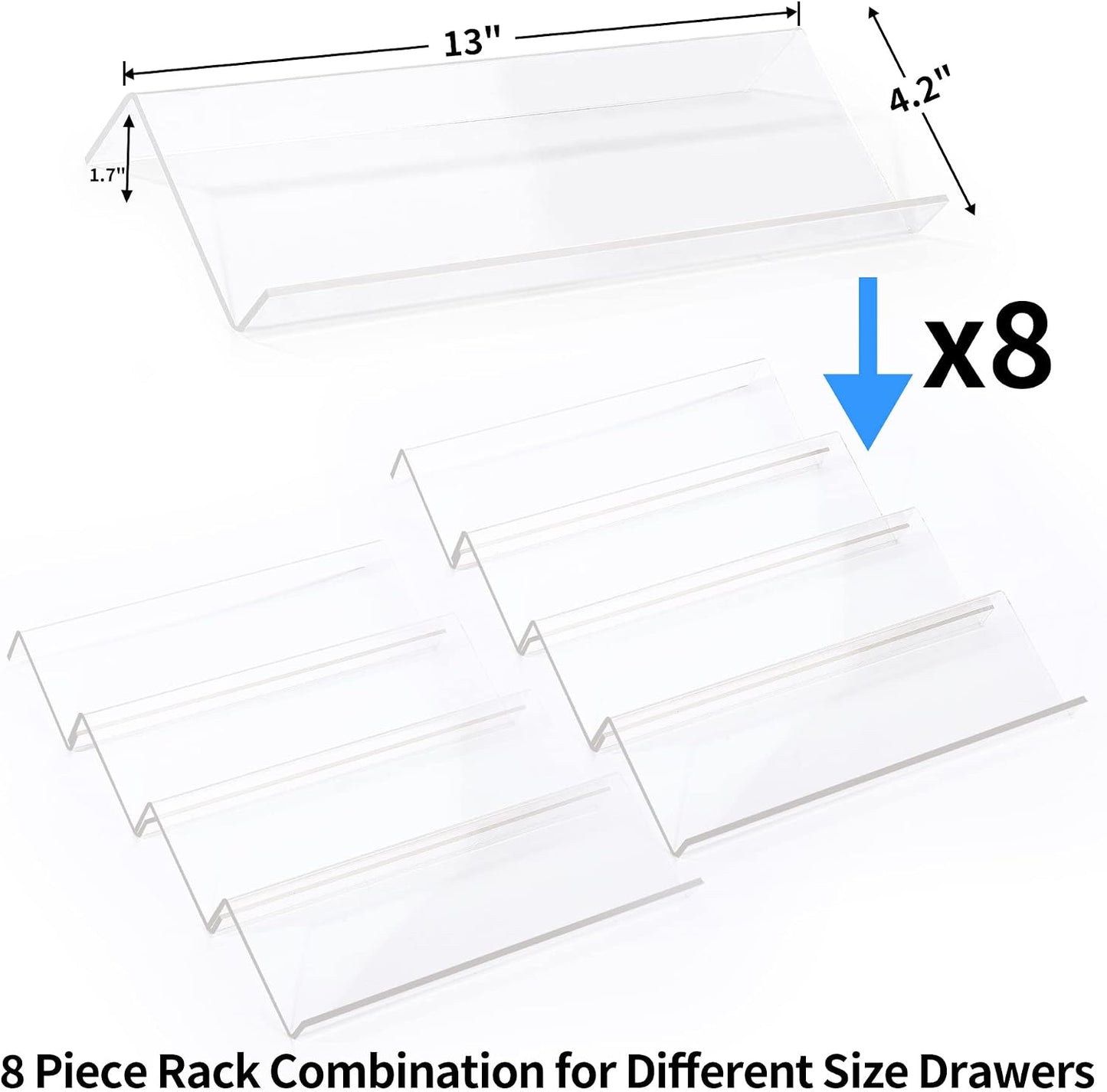 MIUKAA Clear Acrylic Spice Drawer Organizer, 4 Tier- 2 Set Expandable From 13" to 26" Drawer Seasoning Organizer