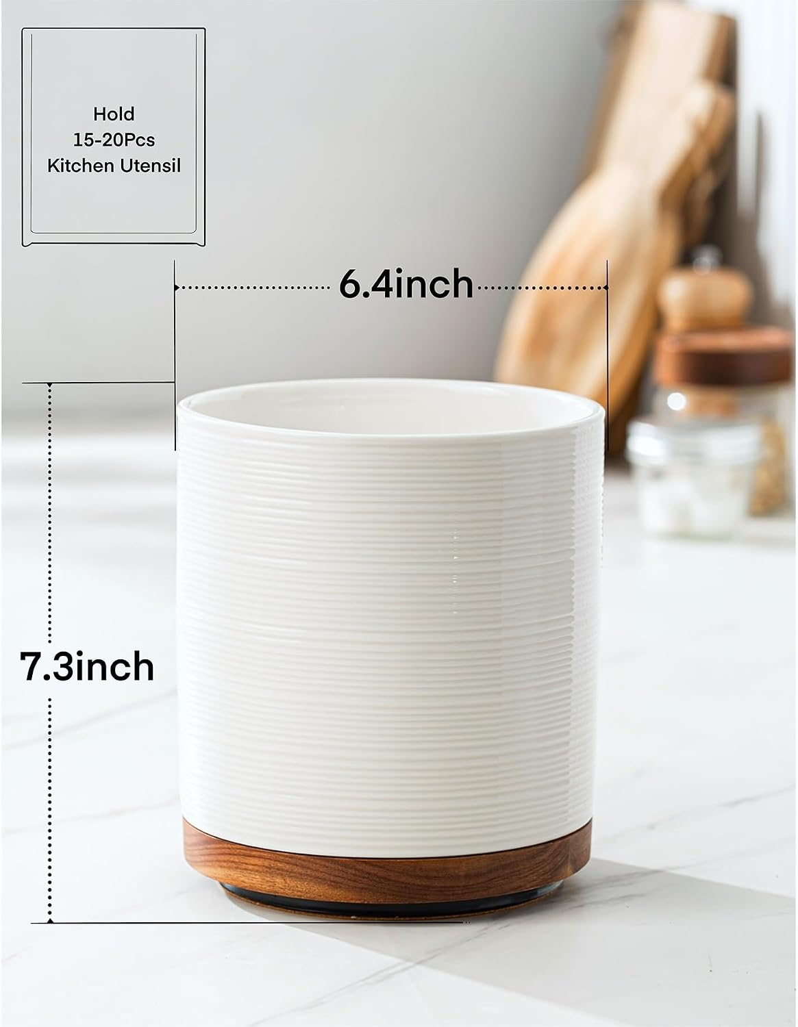 Utensil Holder, 360° Rotating Extra Large Ceramic Kitchen Utensil Holder for Countertop, 7.3“ Cooking Utensil Crocks