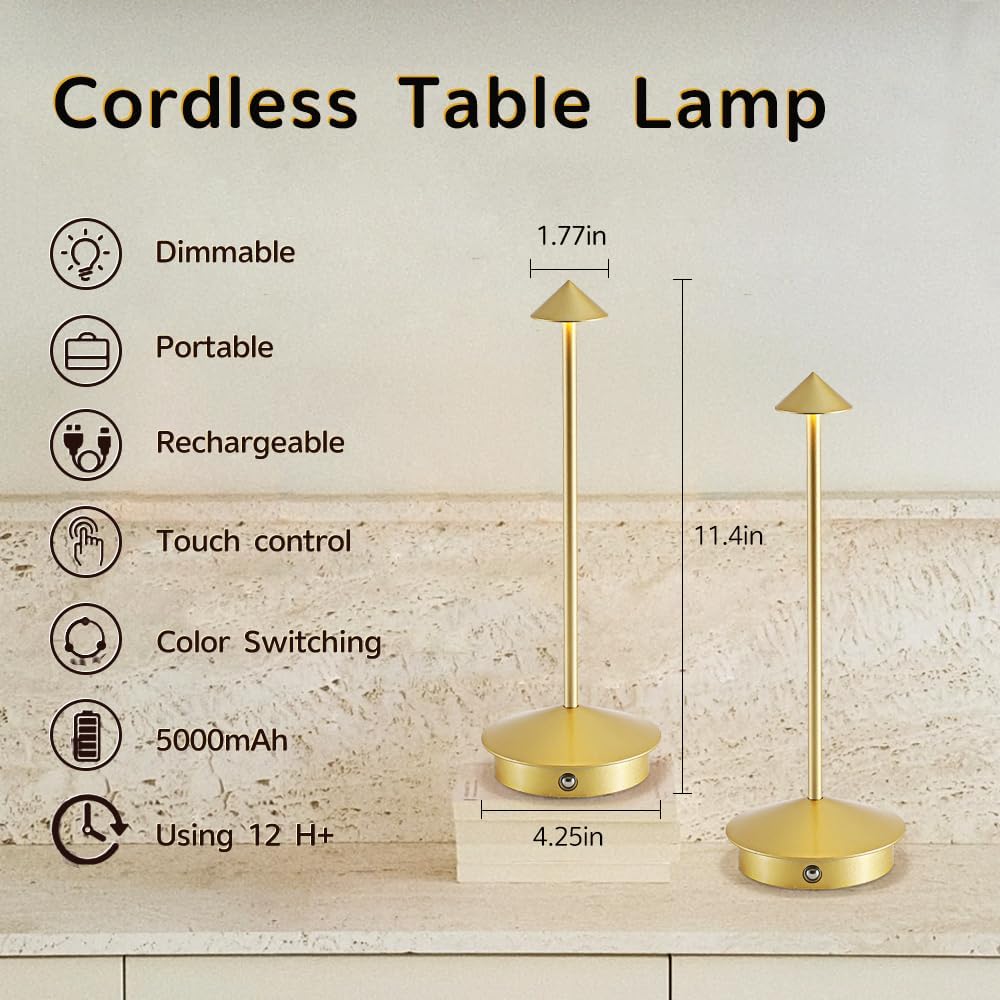 EJQ 2 Pack LED Rechargeable Cordless Table Lamps,Portable Outdoor 5000mAh Battery Operated Table Light Touch Control 3