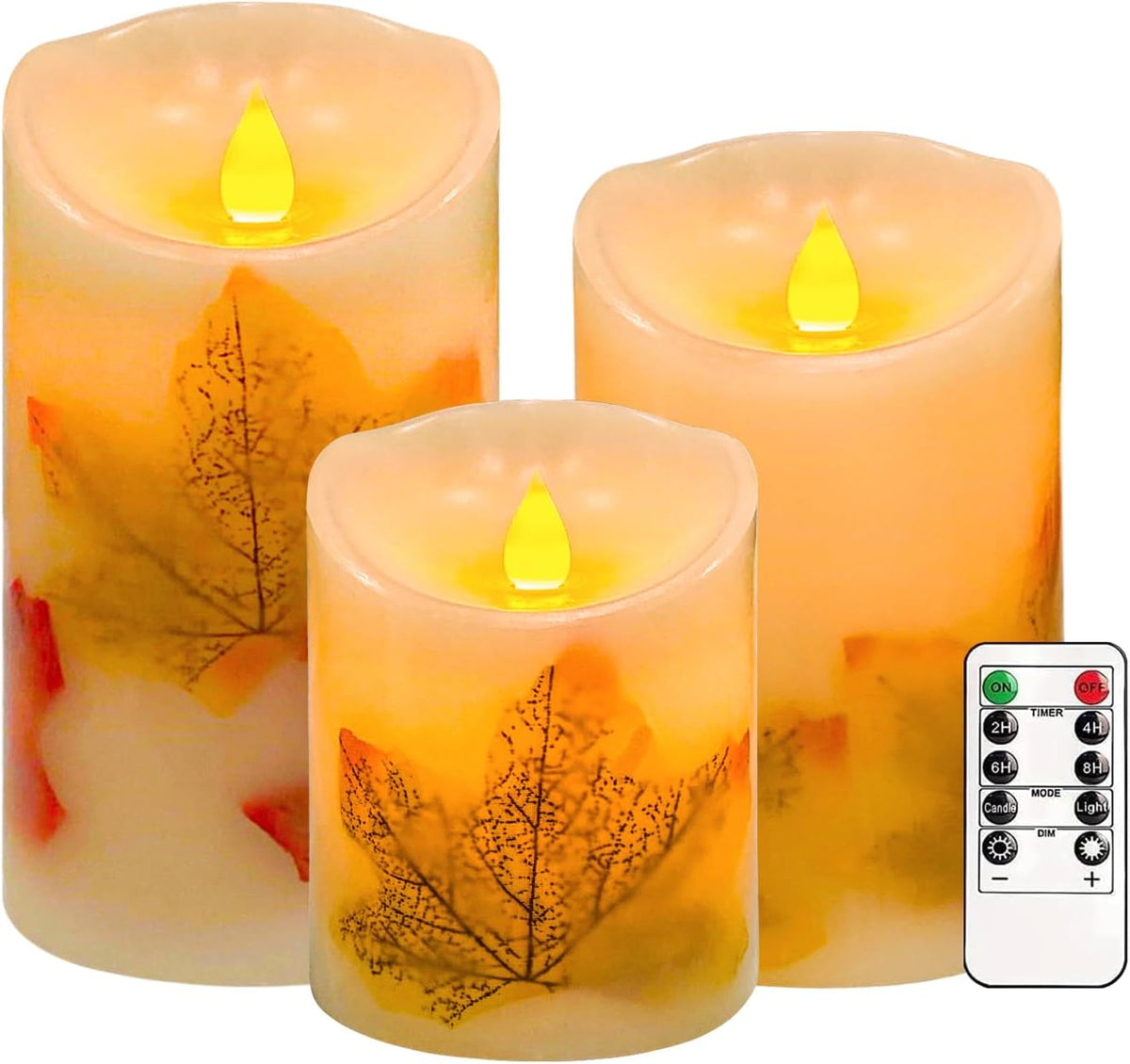 GenSwin Maple Leaf Glass Flameless Candles Battery Operated Remote Timer