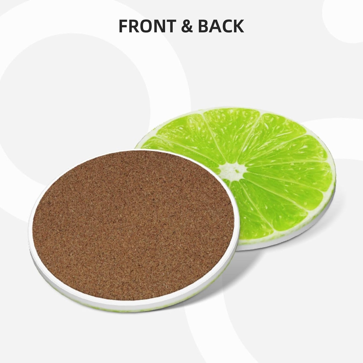 Funny Fruit Ceramic Coasters / Green Lime Lemon / Round / Set of 4