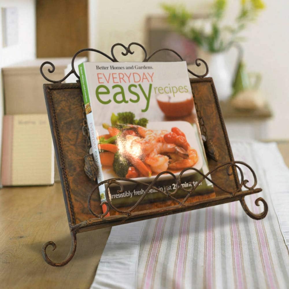 Antique Metal Kitchen Cookbook Display Stand, Recipe Book and iPad Holder, Cookery Book Easel with Weighted Chains for