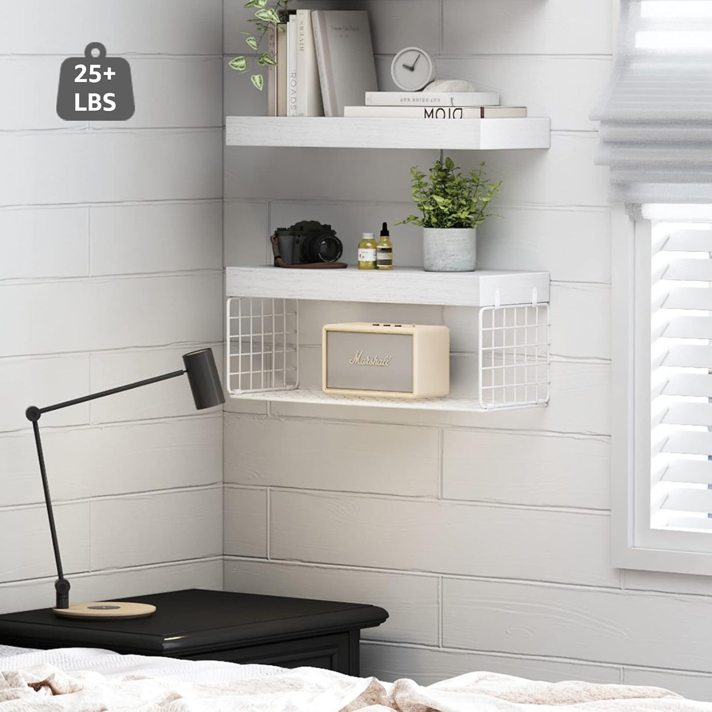 QEEIG White Bathroom Shelves Over Toilet - Wall Mounted Floating Shelves Farmhouse Shelf Toilet Paper Storage Small 16