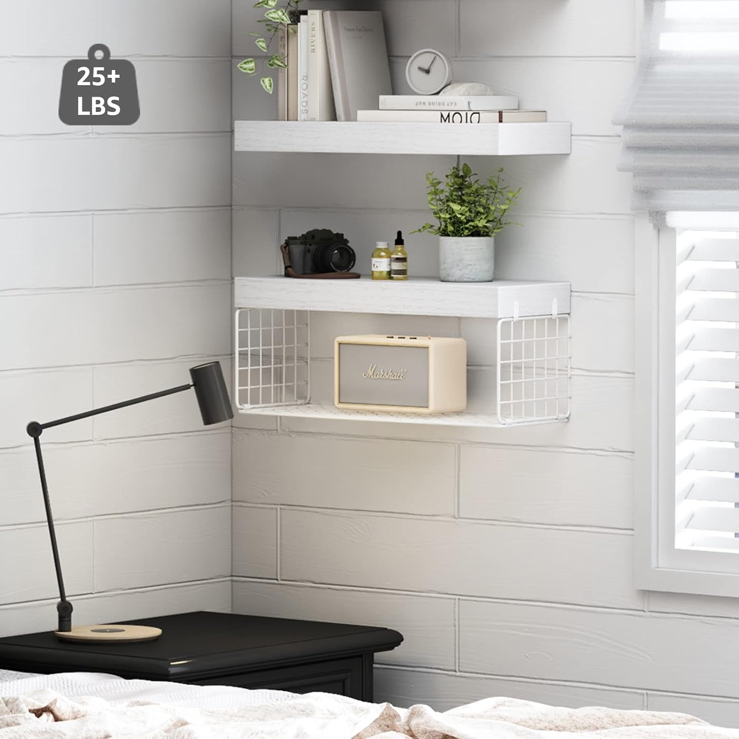 QEEIG White Bathroom Shelves Over Toilet - Wall Mounted Floating Shelves Farmhouse Shelf Toilet Paper Storage Small 16