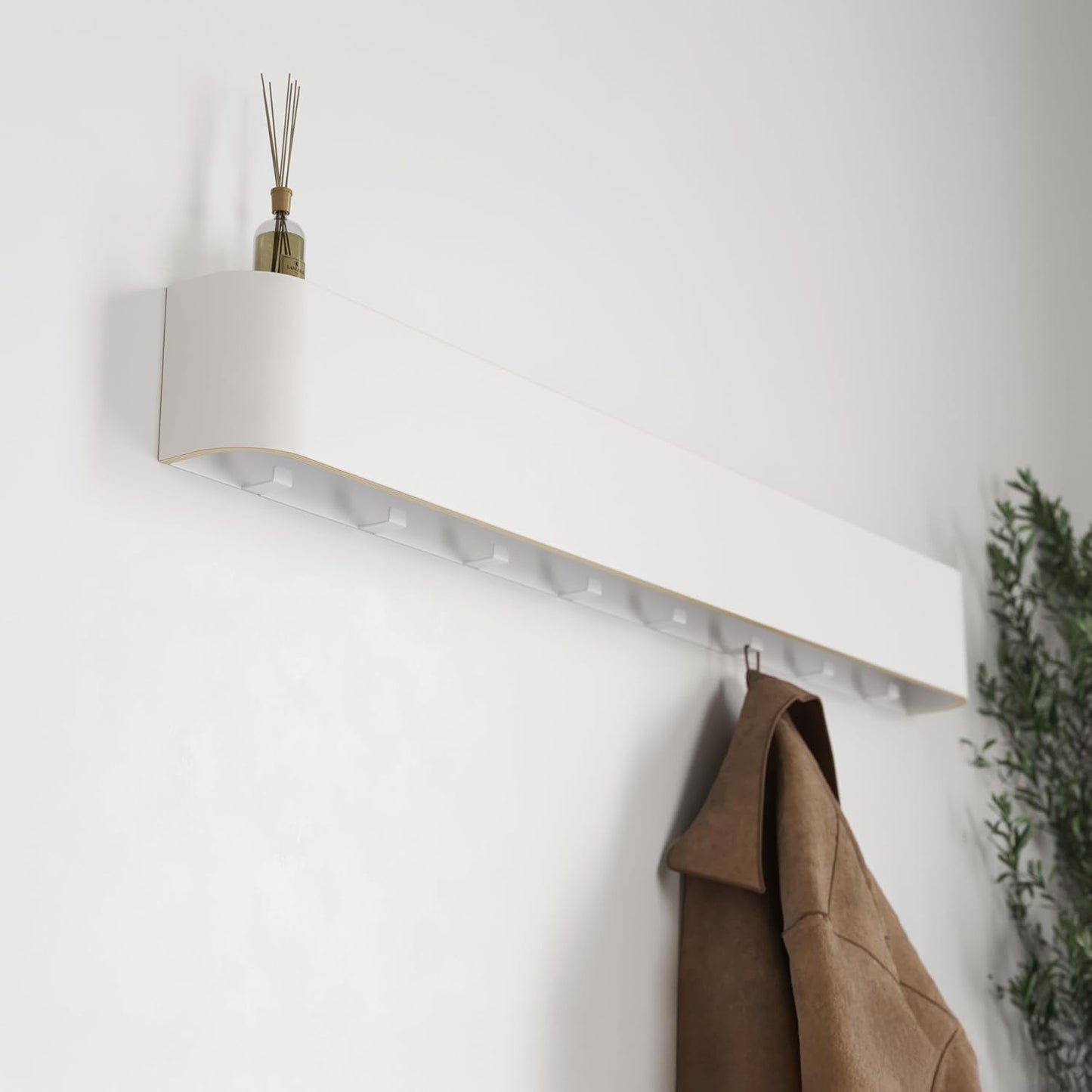 Kazai. Wall-Mounted Coat Rack 'Toke' - Modern Design Coat Rack with Hidden Wall Hooks - Solid Wood Veneer Panel Coat