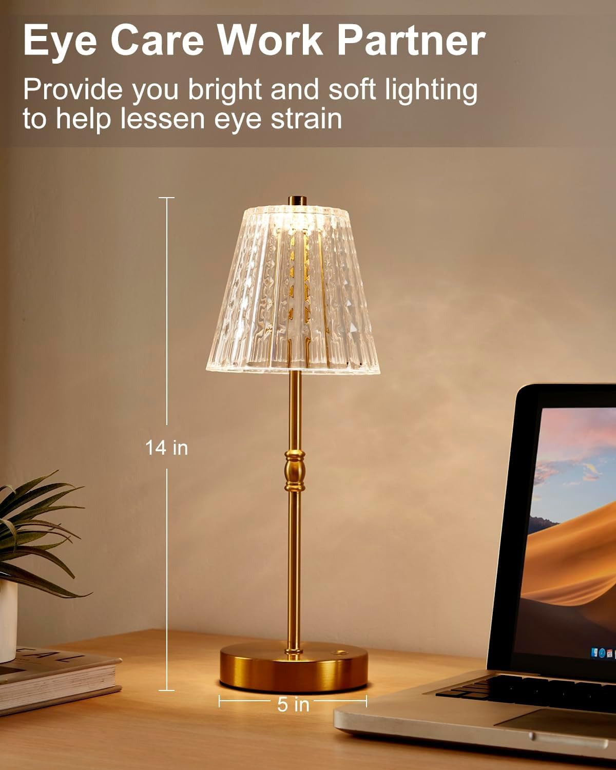 Cordless Crystal Lamp Battery Operated Touch Dimming 5000mAh Table Lamps | 3 Colors Modes, Rechargeable LED, Sepless