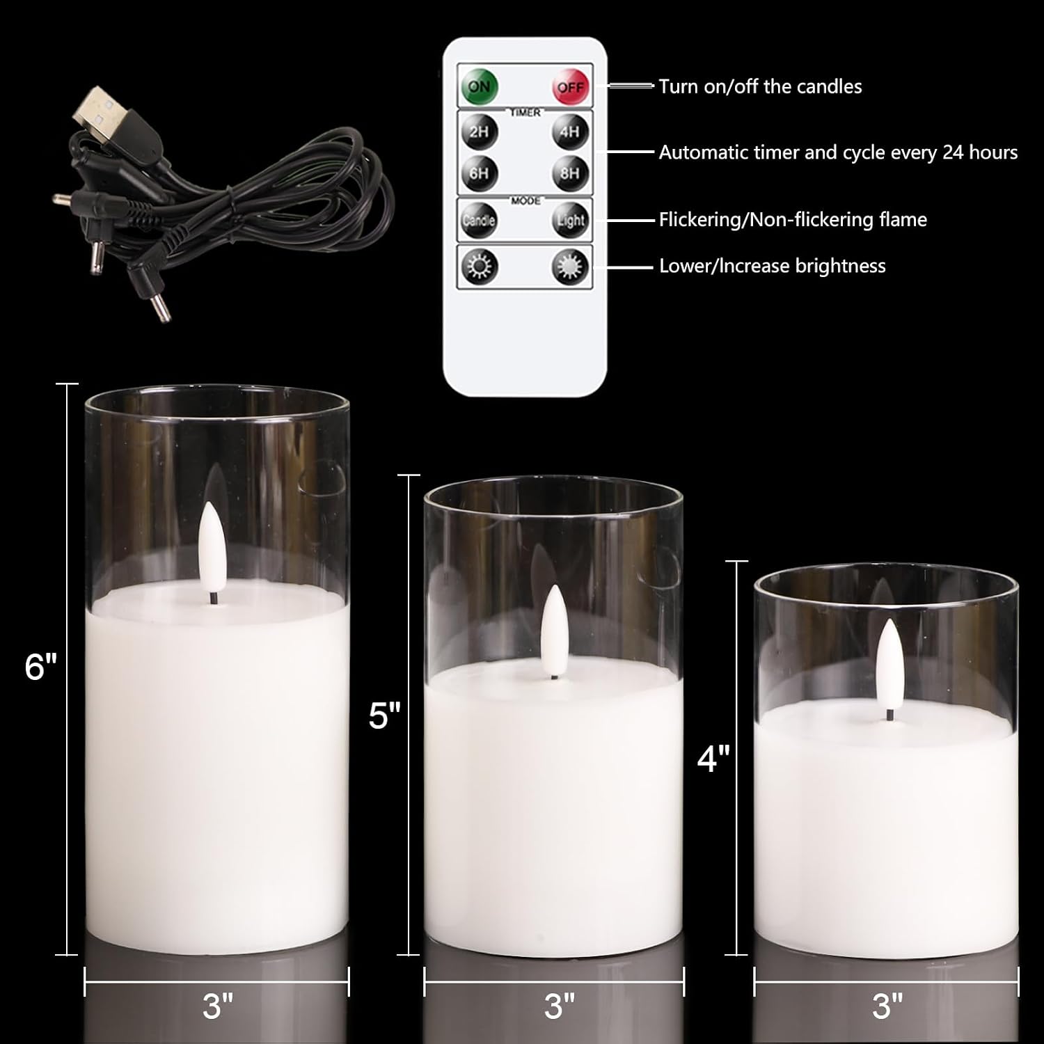 GenSwin Glass Rechargeable Flameless Candles Remote Battery Operated, Clear | LED Pillar Candles, Long Lasting Real Wax