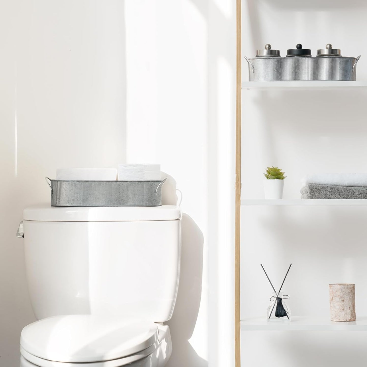 Metal Storage Basket for Toilet Tank Top Bathroom Decor / Silver