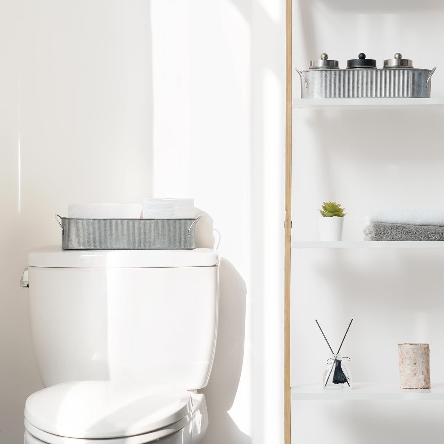 Metal Storage Basket for Toilet Tank Top Bathroom Decor / Silver