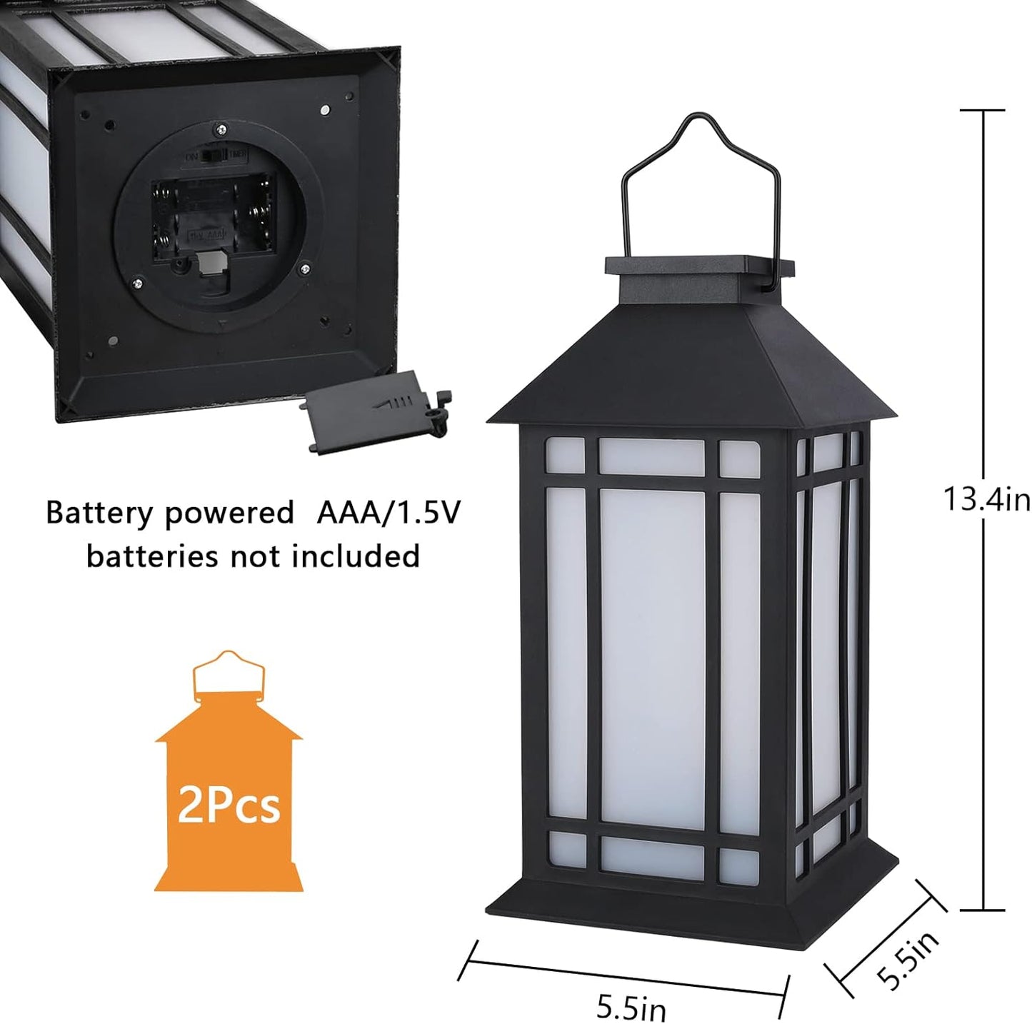 Bdor 13 Inch Outdoor Decorative Lanterns with LED Candle Timer 2 Pack Black | Battery powered convenience, cozy