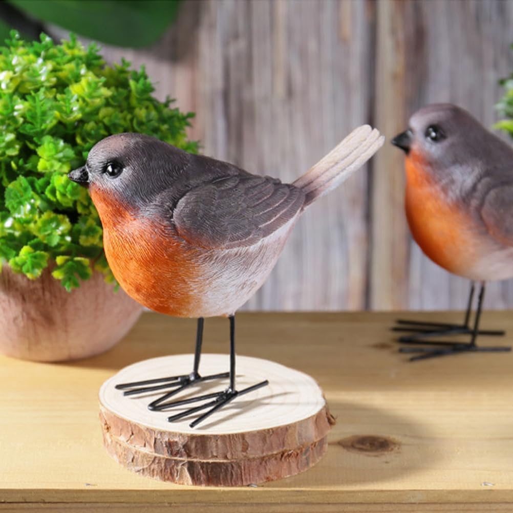 Robin Figurines Ornaments Resin Bird Statues Small Realistic Bird Animal Figurines / Set of 2