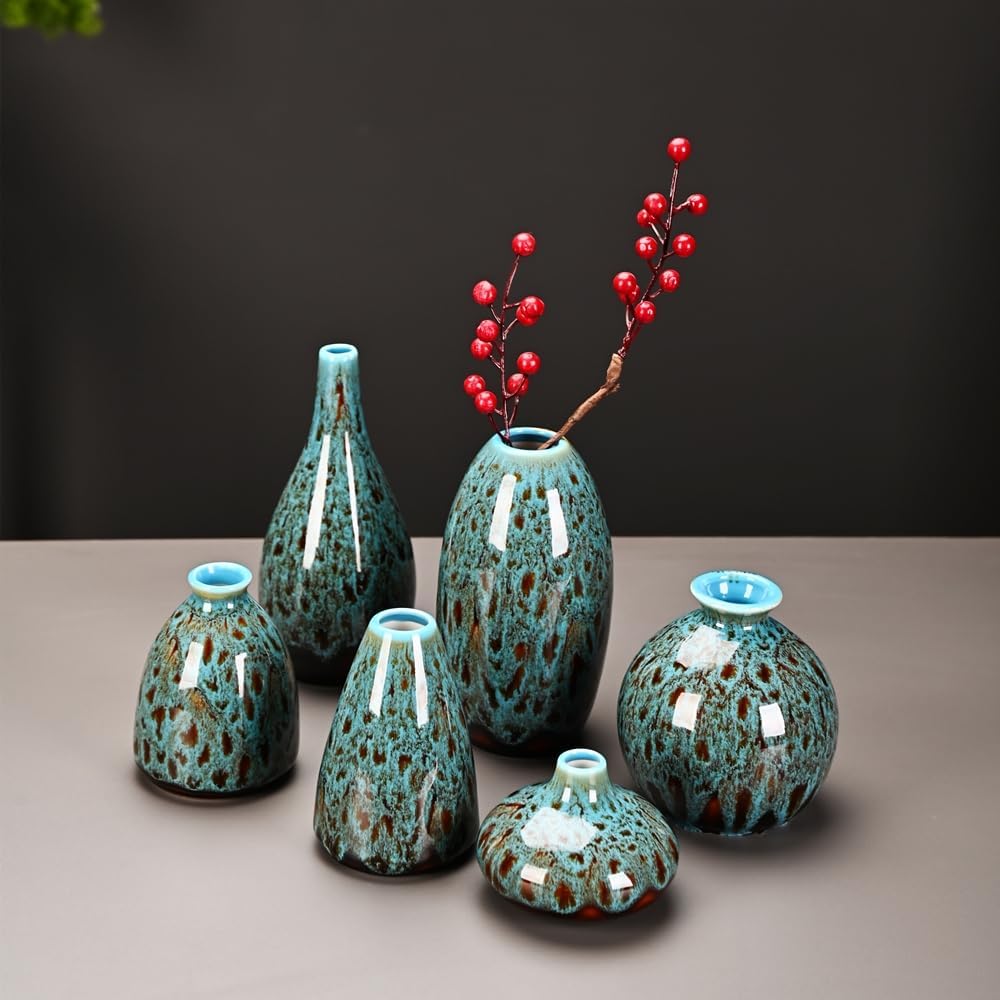 Ceramic Bud Vase Set / Blue / Set of 6