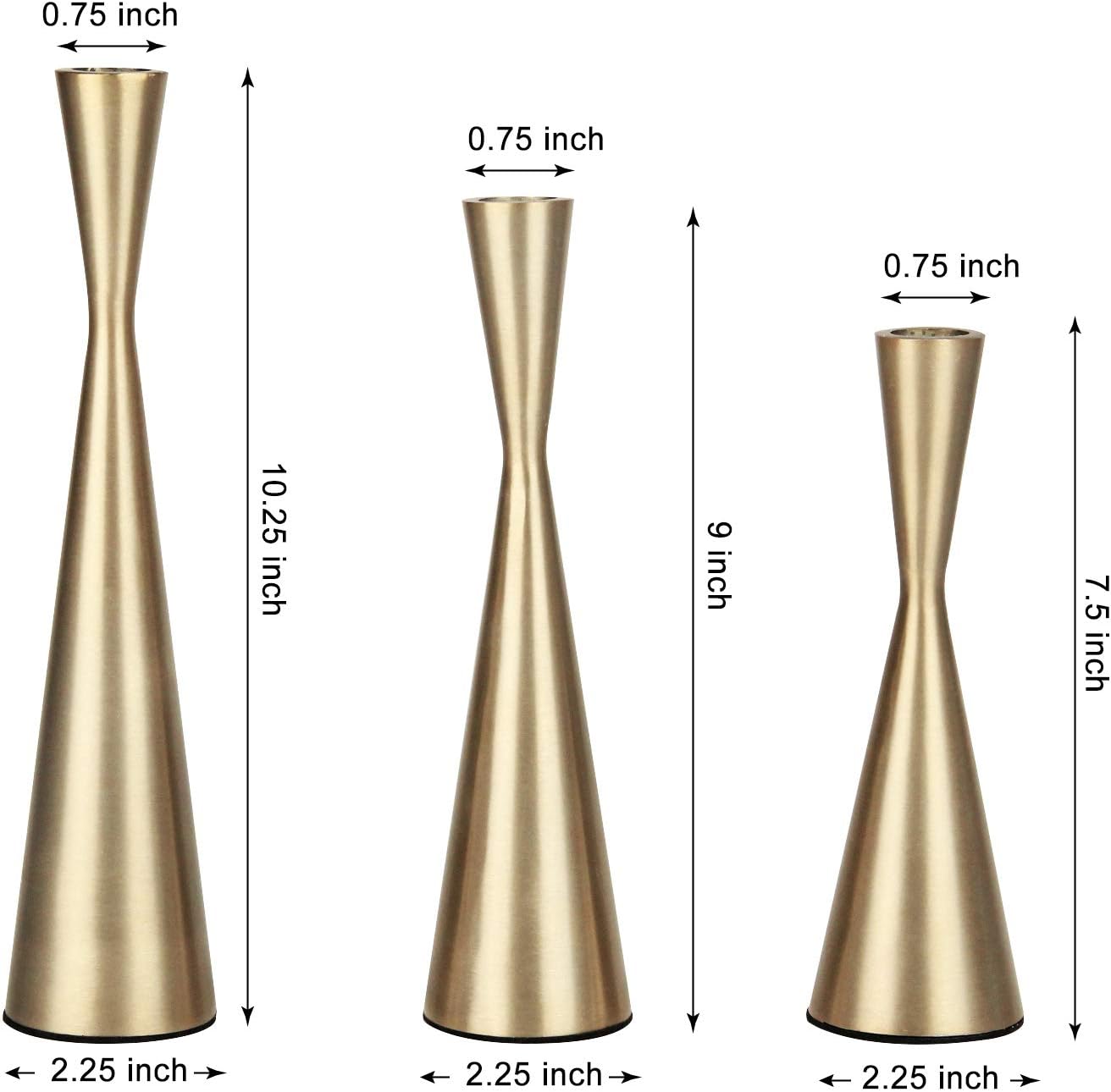 Vixdonos Brass Gold Taper Candlestick Holders Metal Candle Holders Set of 3 Table Mantel Decorative Candle Stand for